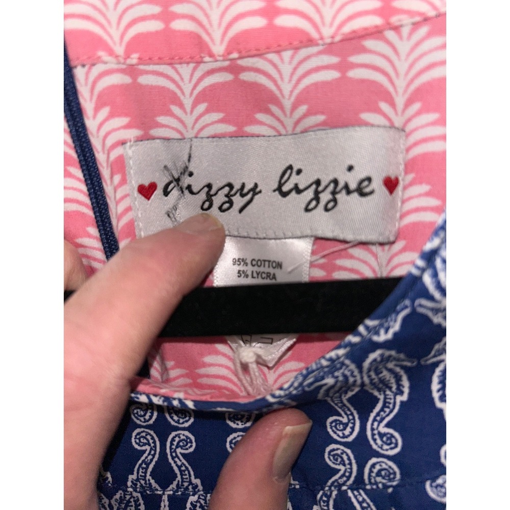 Dizzy Lizzie Blue Seahorse Print Sleeveless Shift Dress Pink Lining 628 S - Picture 6 of 8